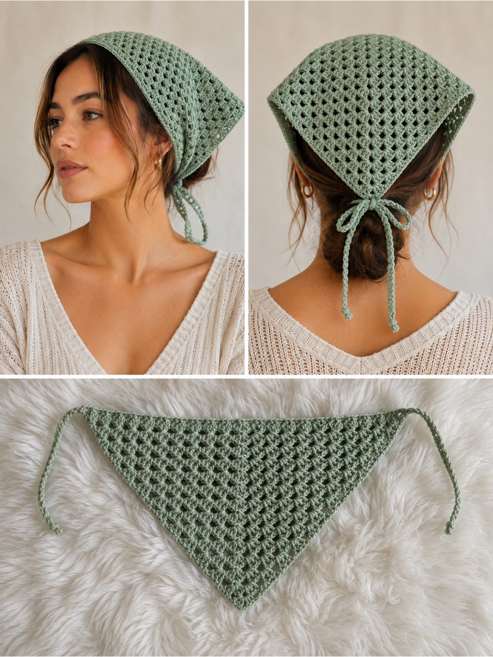 Handmade Knit Hair Scarf in Soft Sage Green